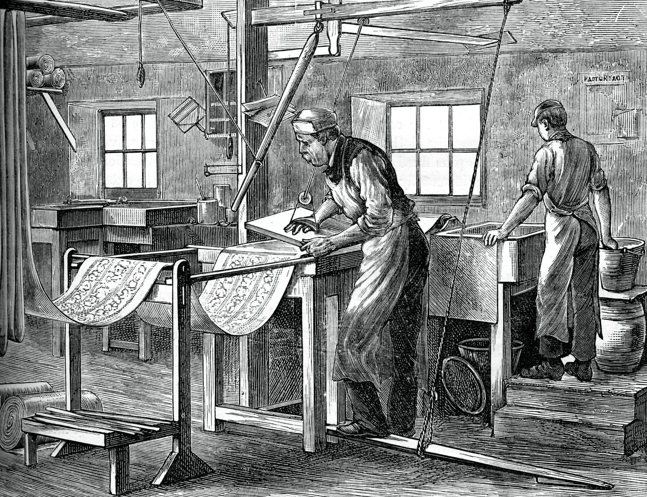 Stampatori a blocchi al lavoro, c1880 da Unbekannt