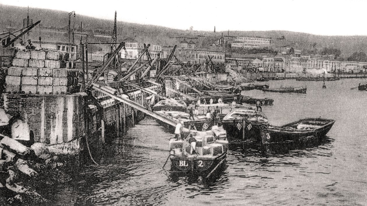 Barche sul fiume Malecon, Valparaíso, Cile, c. 1900 da Unbekannt