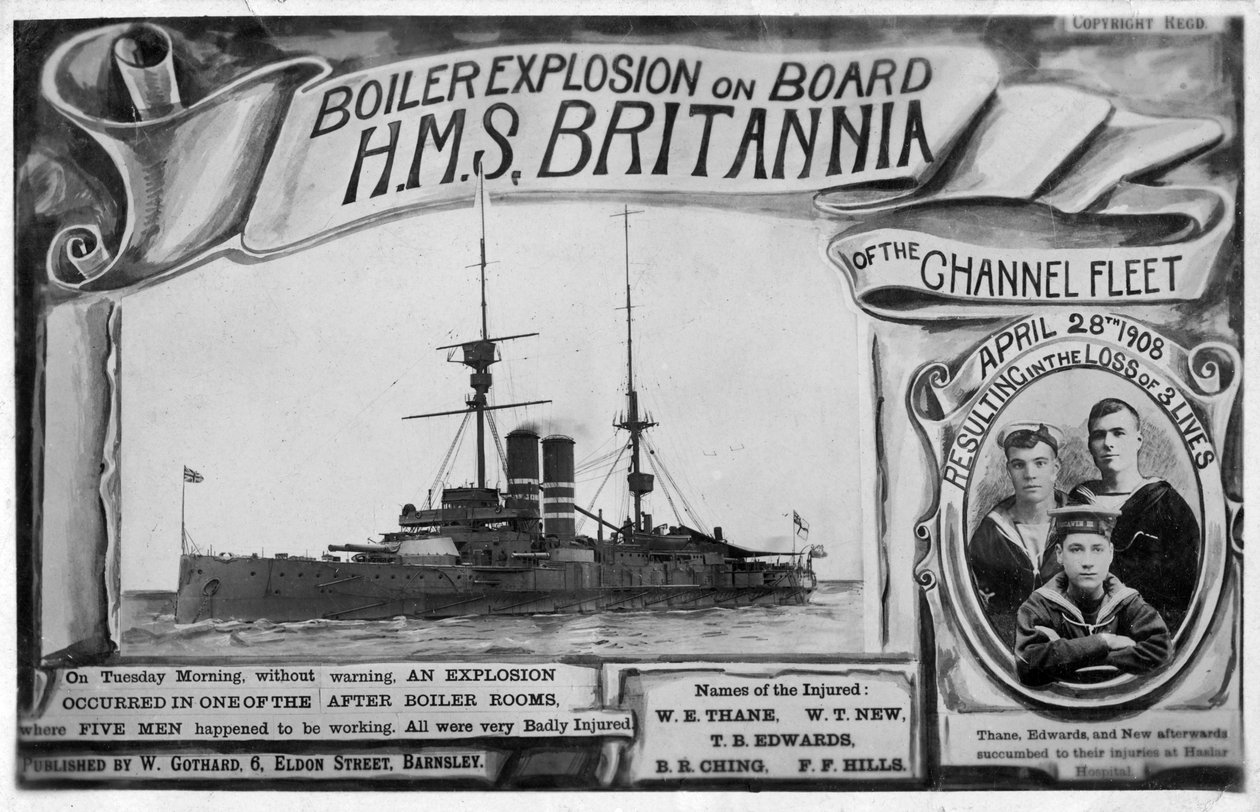 Esplosione della caldaia a bordo della HMS Britannia, 28 aprile 1908 da Unbekannt