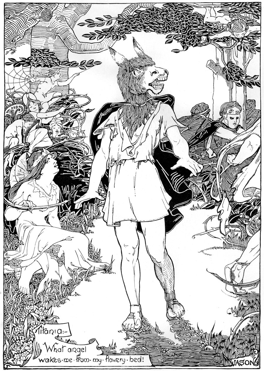 Bottom in scena da Sogno di una notte di mezza estate di William Shakespeare, 1898 da Unbekannt