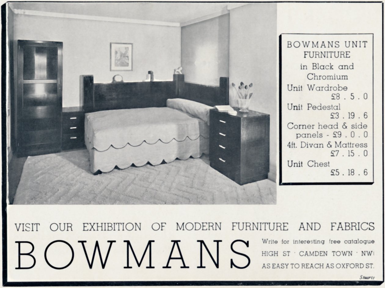 Bowmans - Visita la nostra esposizione di mobili e tessuti moderni, 1935 da Unbekannt