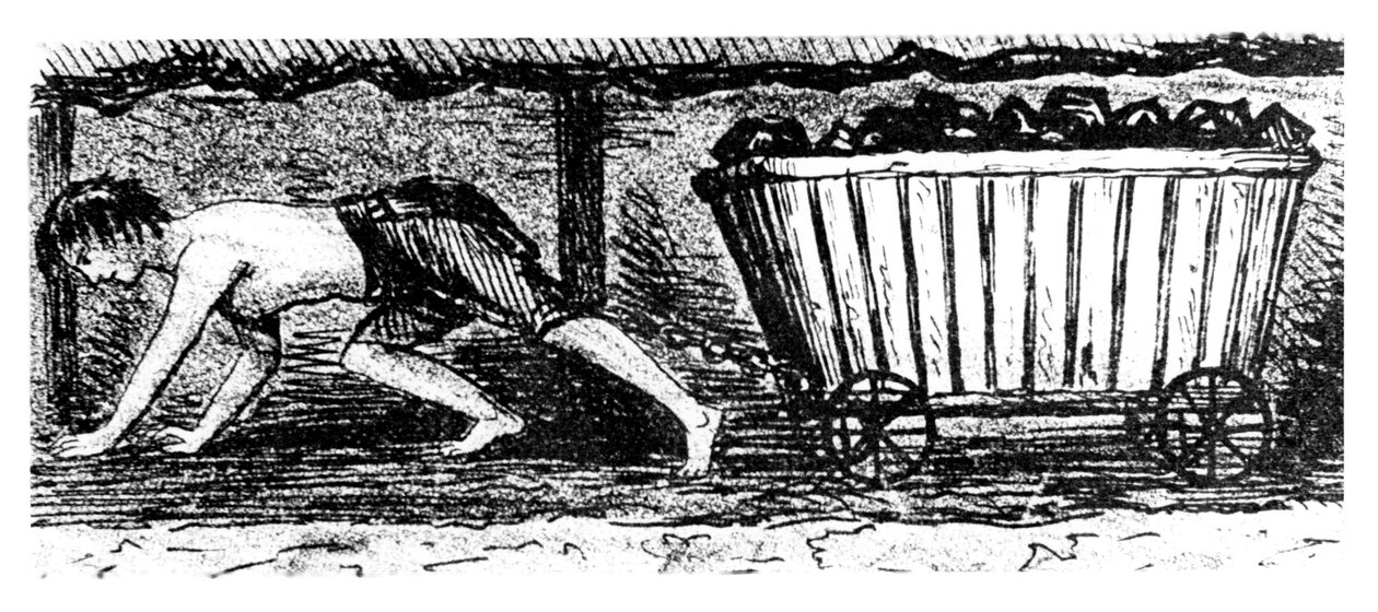 Ragazzo che spinge un carrello contenente carbone lungo una cucitura alta 24 pollici, Halifax, Yorkshire, 1848 da Unbekannt