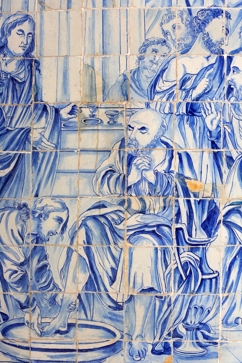 Brasile, Bahia, Salvador: Azulejo nella chiesa di Bonfim: Gesù lava i piedi a un discepolo da Unbekannt