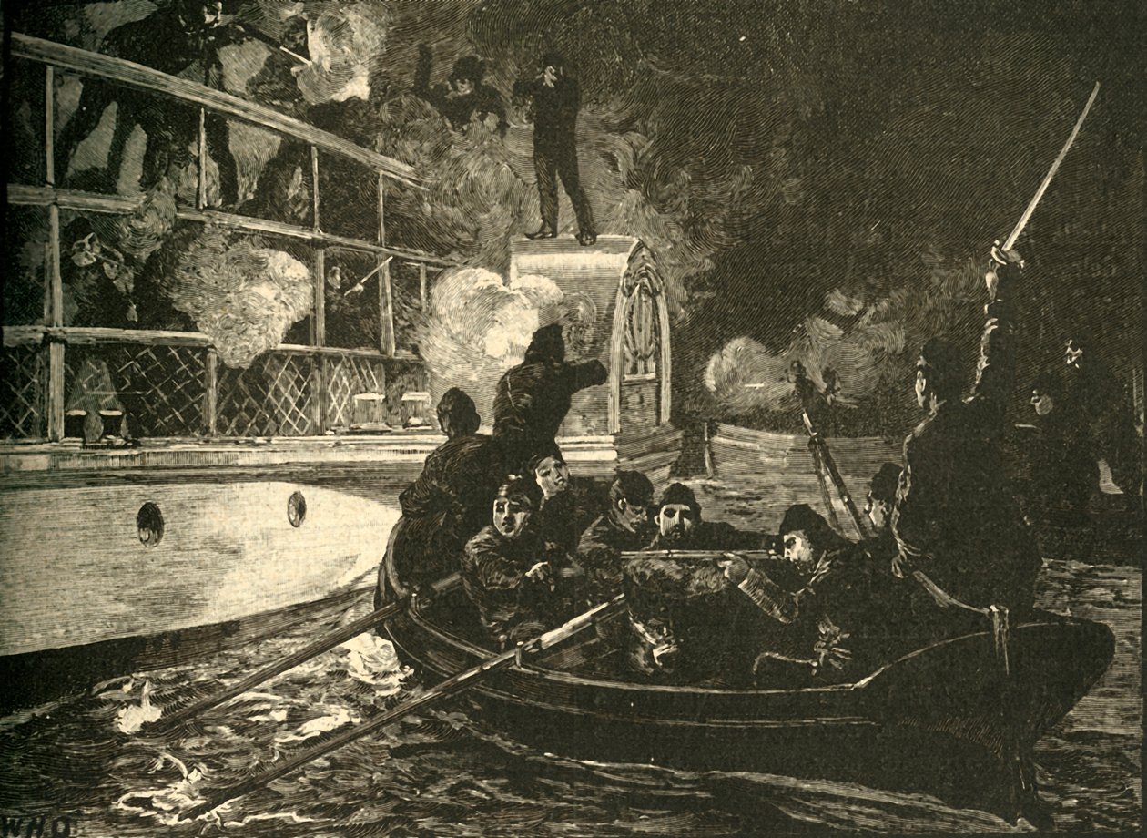 Forze britanniche che catturano la nave ribelle canadese Caroline sul fiume Niagara, 1837 c. 1890 da Unbekannt