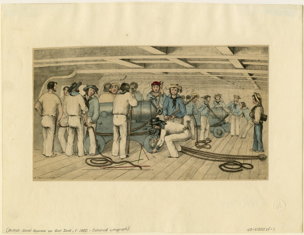 Artiglieri navali britannici sul ponte delle armi, c. 1850 da Unbekannt