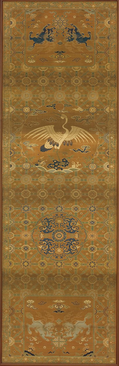 Broccato, seta. Pannello oblungo, coprisedia, dinastia Qing, XVIII secolo da Unbekannt