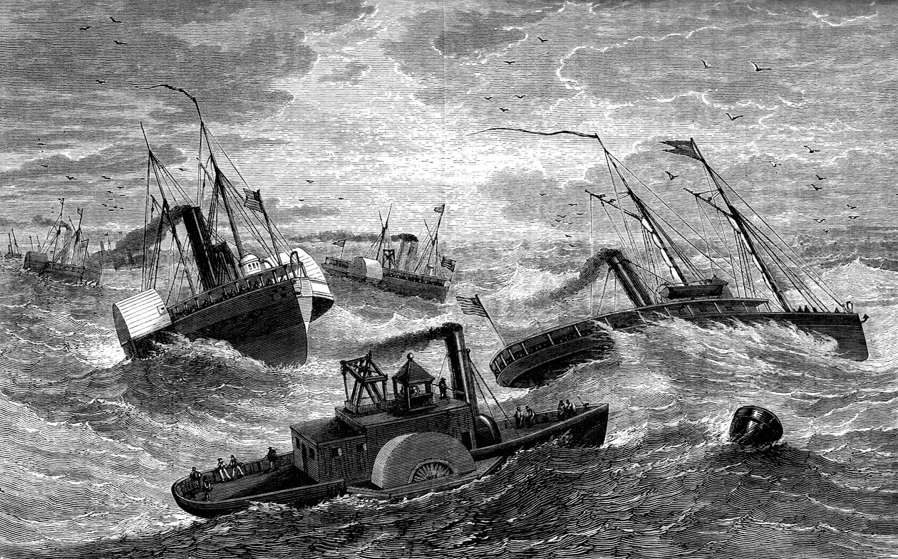 La spedizione di Burnside attraversa Hatteras Bar, Carolina del Nord, 1861-1862 c1880 da Unbekannt