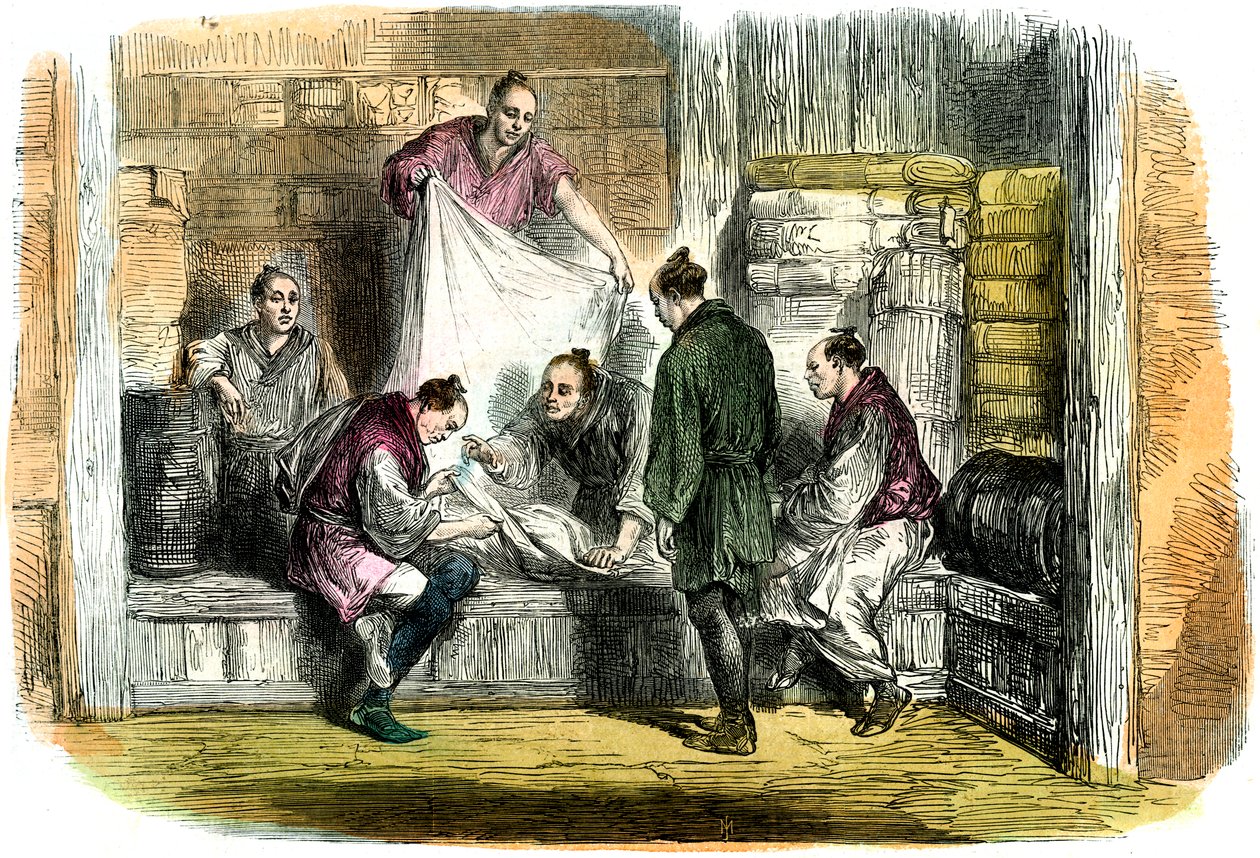 Acquisto di cammelli in un negozio, Yokohama, Giappone, 1865 da Unbekannt