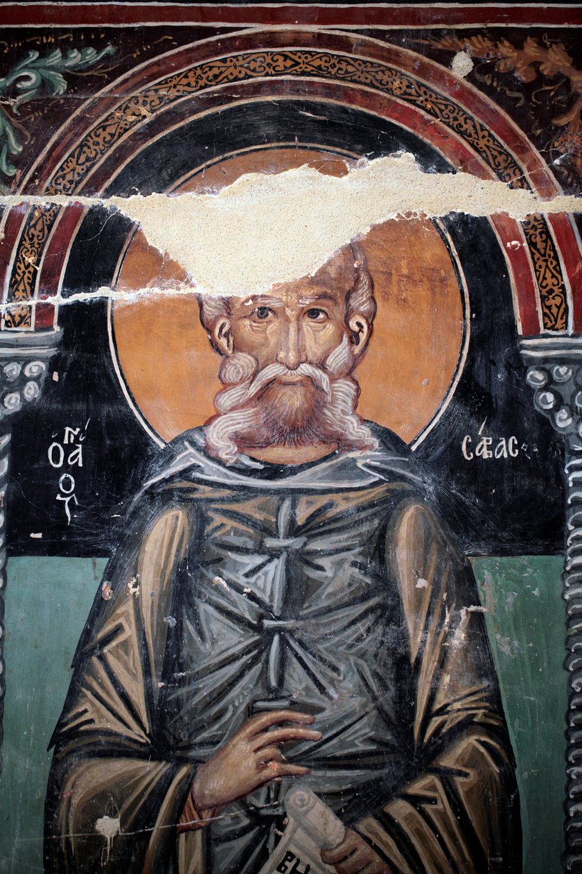 Affresco bizantino del XV secolo (dettaglio) San Saba Dipinto murale Cappella di San Michele Arcangelo, villaggio di Galata Cipro Chiese dipinte sito UNESCO Troodos, Cipro da Unbekannt