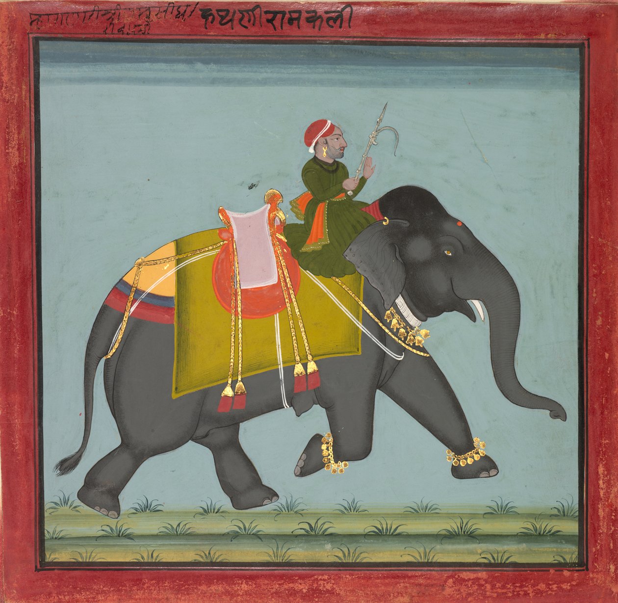 Elefante bardato con un mahout, datato 1761 da Unbekannt