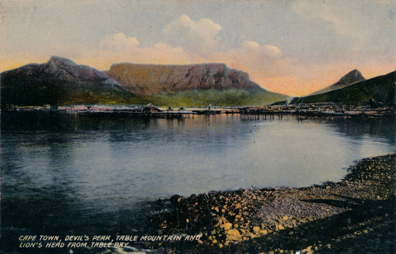 Città del Capo, Devils Peak, Table Mountain e Lions Head da Table Bay, c. 1900 da Unbekannt