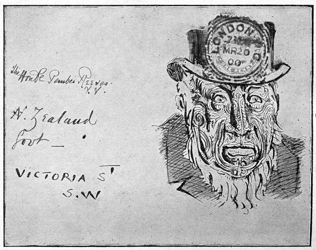 Cartone animato che raffigura il leader boero Paul Kruger come un Maori, 1900 da Unbekannt