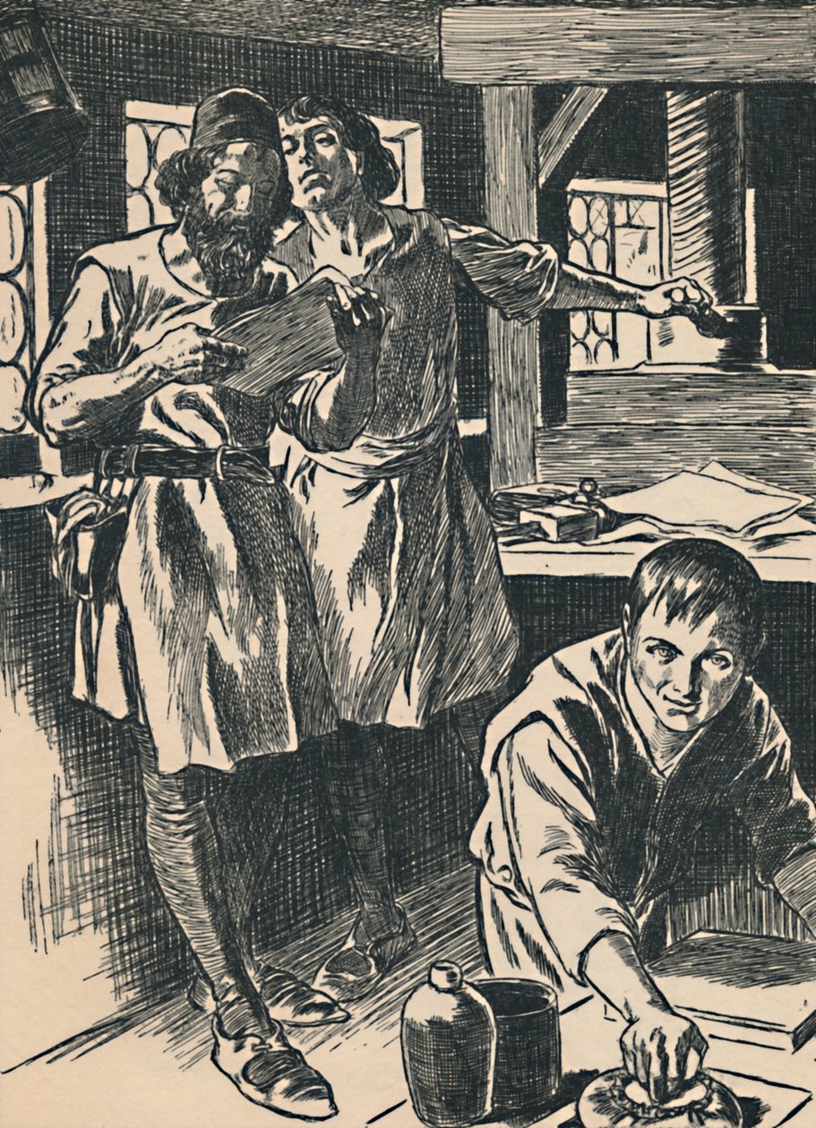 Caxton nella sua tipografia, c1907 da Unbekannt