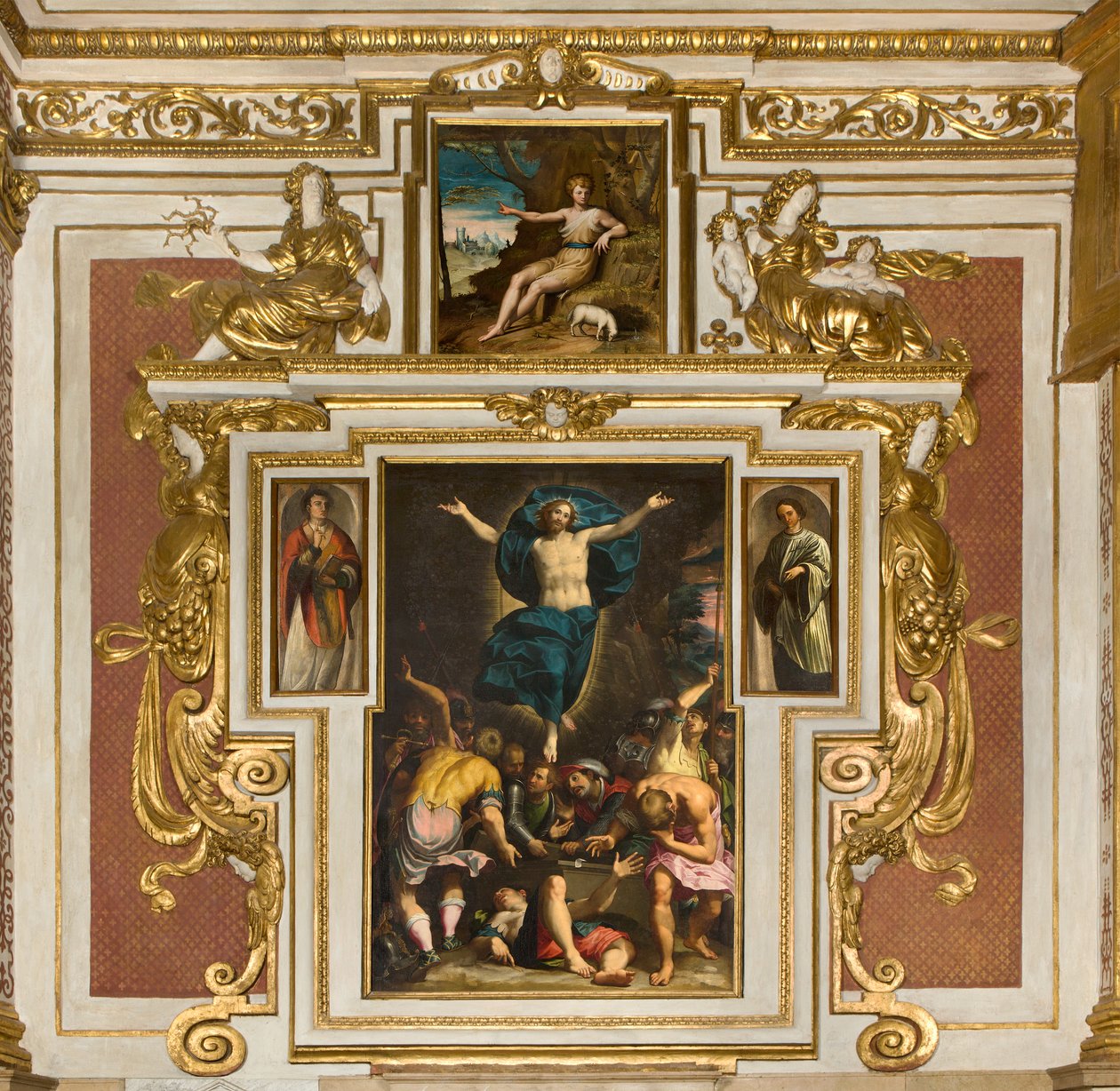 Cappella della Madonna del Popolo, seconda campata lato sud, Giovan Battista Trotti detto il Malosso, Resurrezione 1594, Bernardino Campi, San Giovanni nel deserto 1569, Cattedrale di Santa Maria Assunta, Duomo, Cremona, Lombardia, Italia da Unbekannt