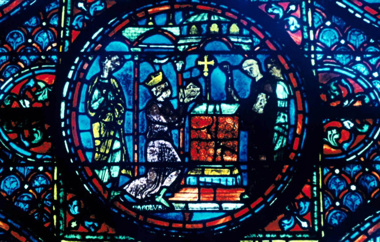 Carlo Magno dona reliquie alla Cappella di Aix, vetrata, Cattedrale di Chartres, Francia da Unbekannt