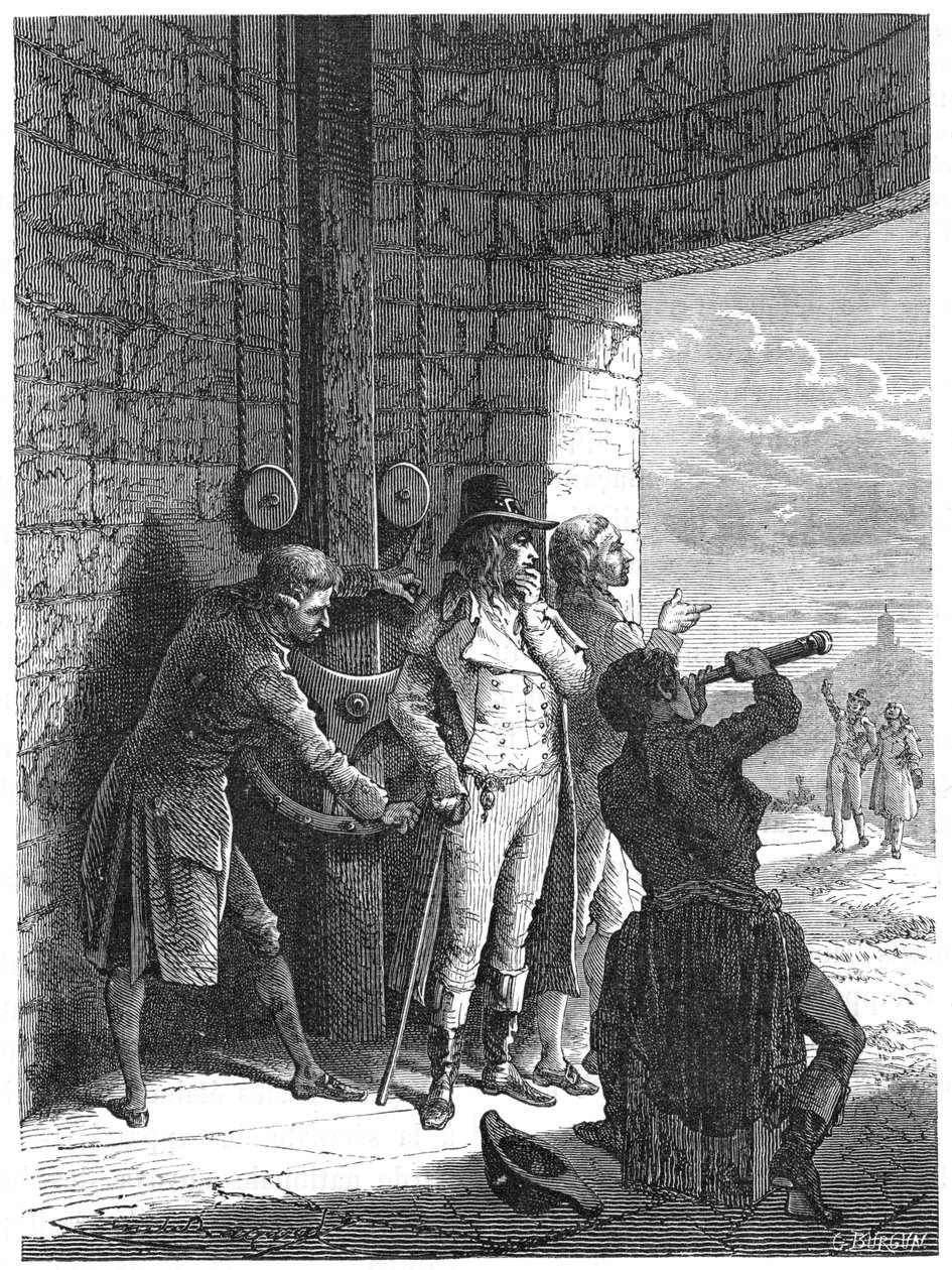 Claude Chappe che dimostra il suo sistema di telegrafo ottico a semaforo nel 1793 c. 1870 da Unbekannt