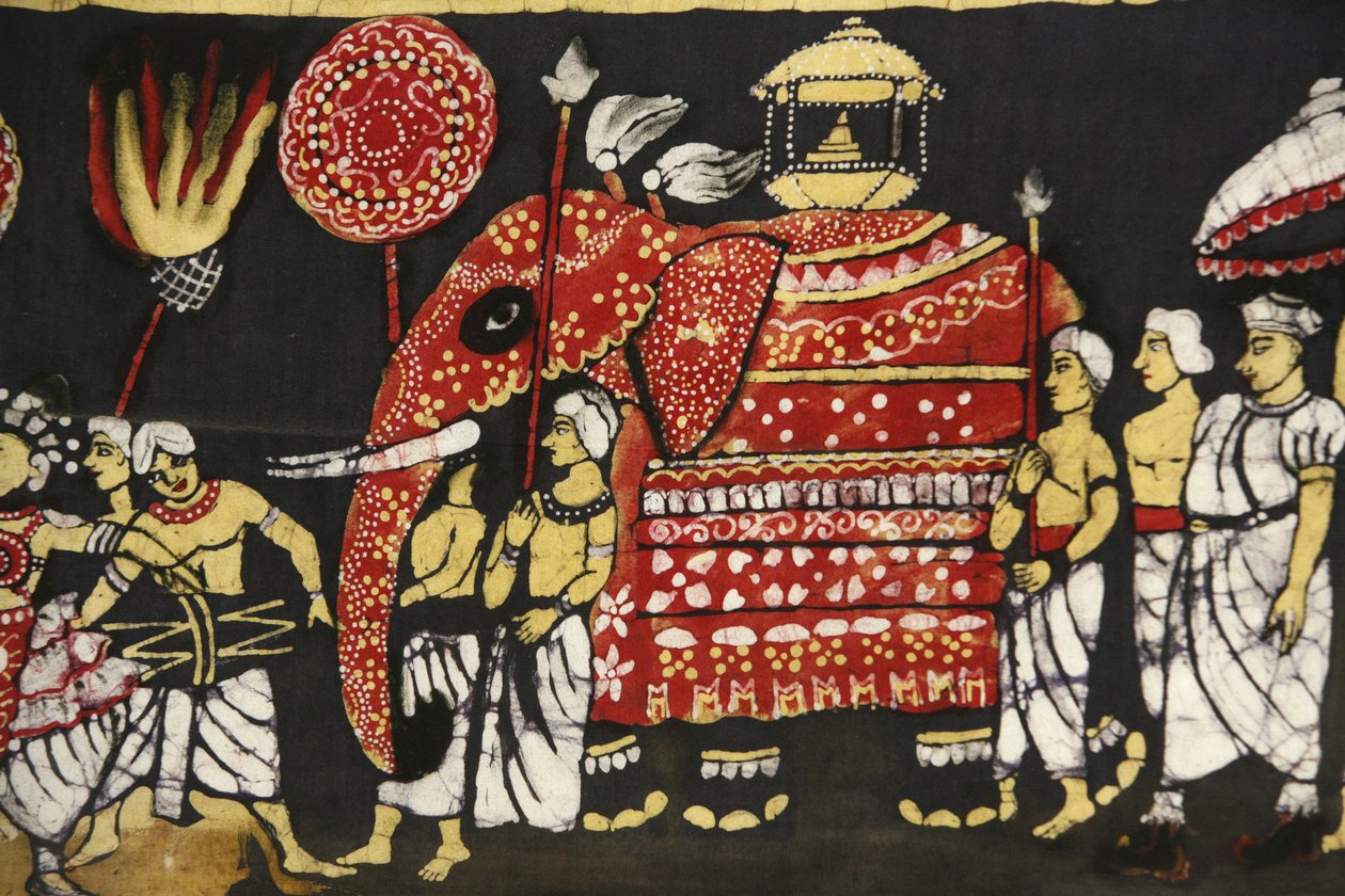 Stampa su stoffa raffigurante il pellegrinaggio della reliquia del dente sacro del Buddha a Kandy, Sri Lanka, Parigi, Francia da Unbekannt
