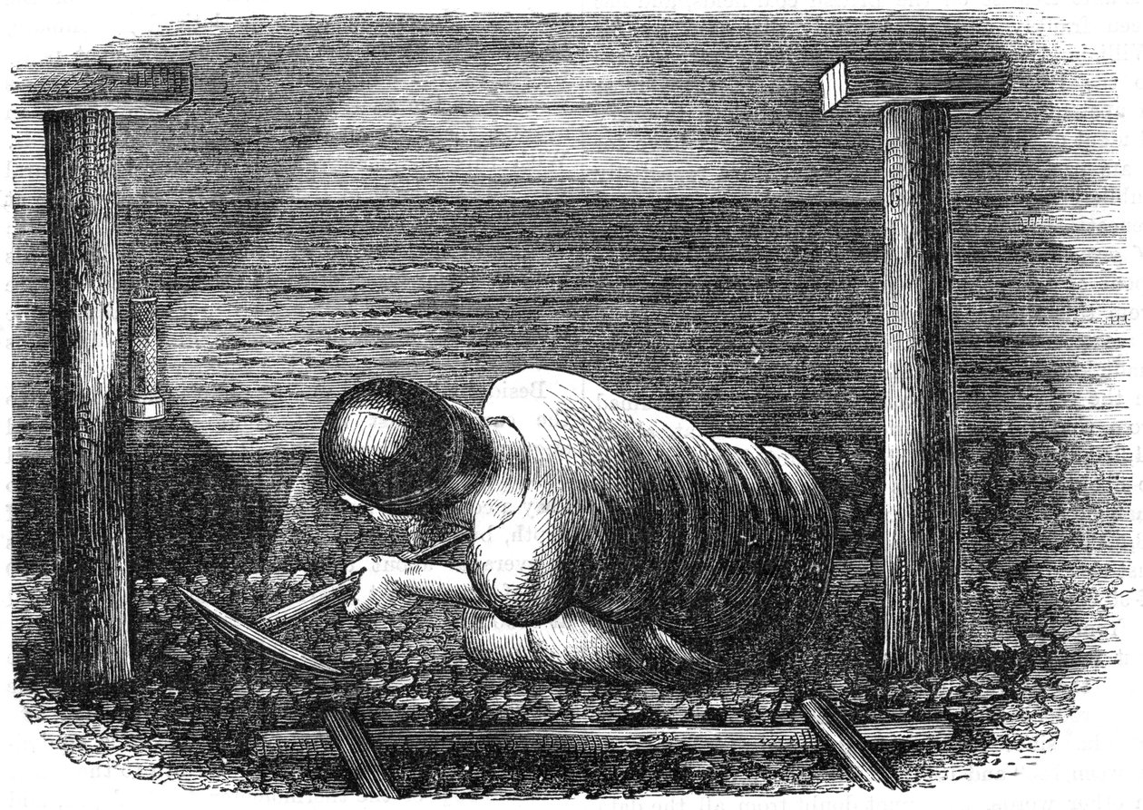 Minatore di carbone che lavora in una vena stretta, c1864 da Unbekannt