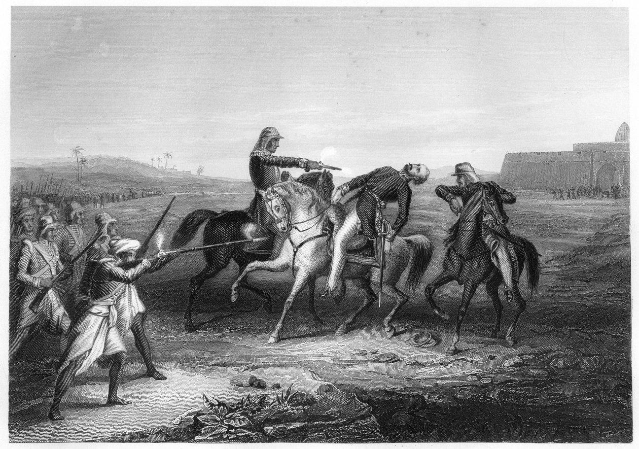Il colonnello Platt ucciso dai ribelli a Mhow, c1860 da Unbekannt