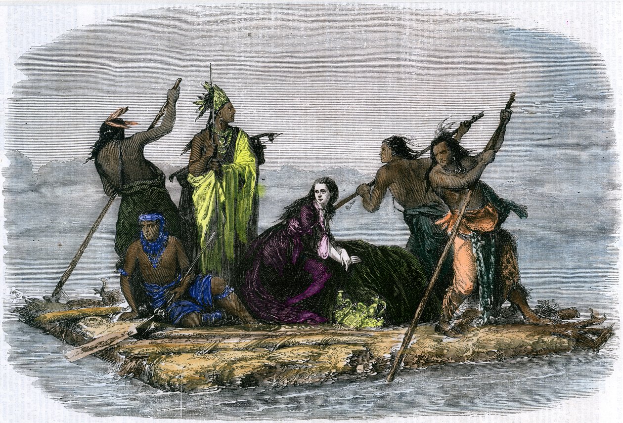 Comanches che portano via una ragazza prigioniera, c. 1860 da Unbekannt