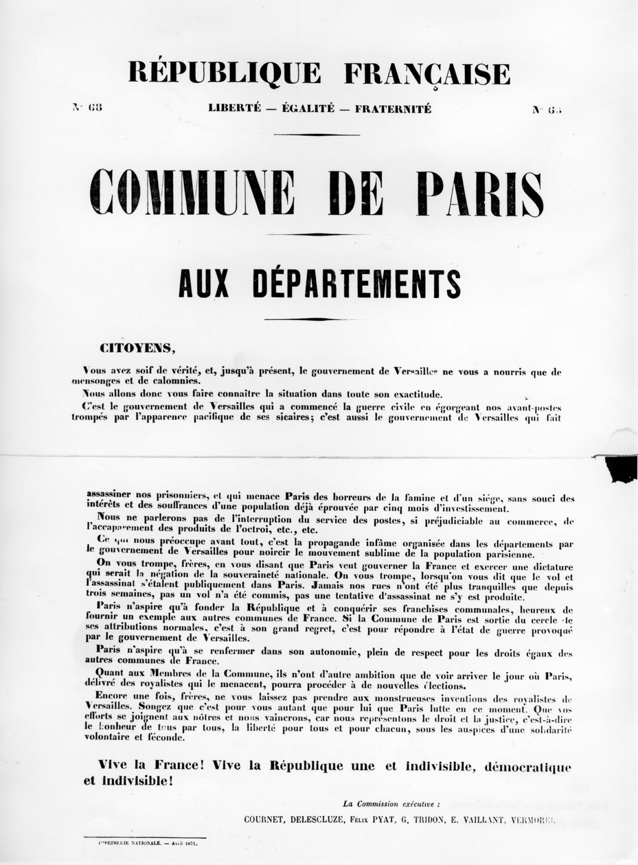 Commune di Parigi, dai manifesti politici francesi della Comune di Parigi, maggio 1871 da Unbekannt