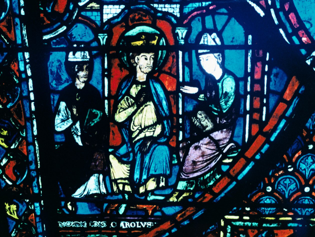 Lettera di Costantino presentata a Carlo Magno, vetrata, Cattedrale di Chartres, Francia, c1225 da Unbekannt