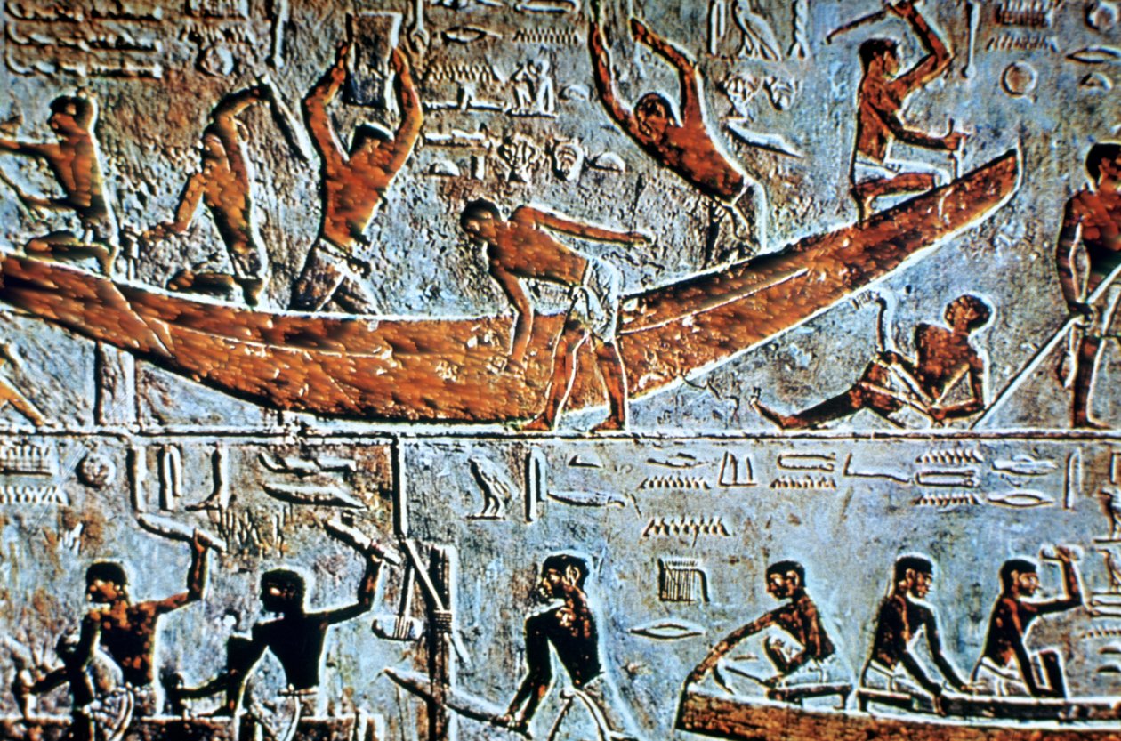 Costruzione di una barca, rilievo murale, Saqqara, Egitto da Unbekannt