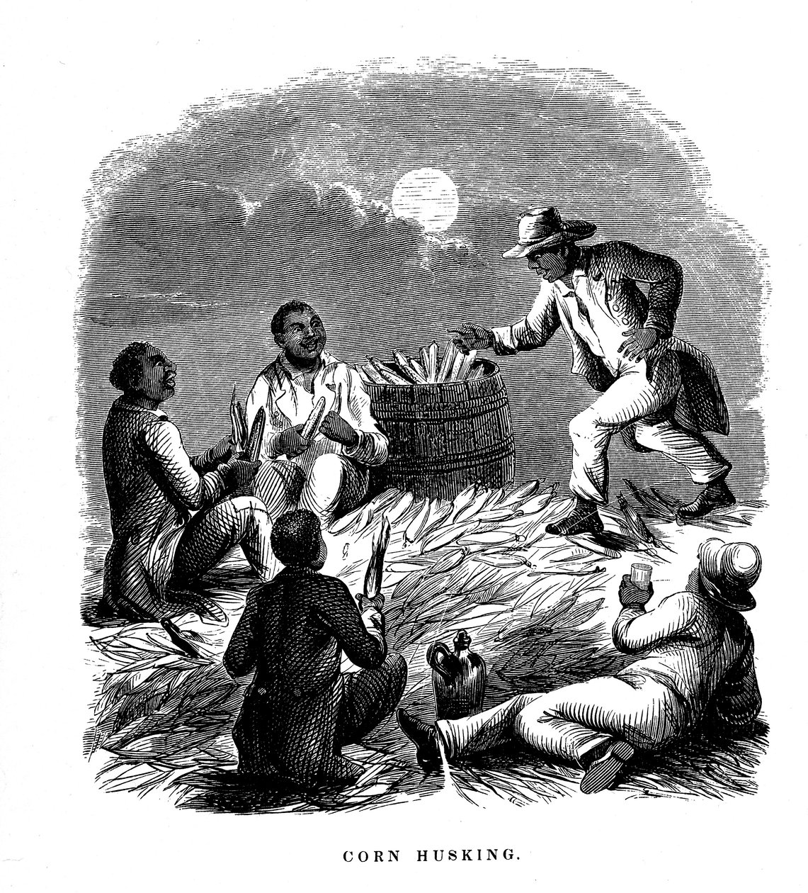 Sgranatura del mais, lavoratori neri che sgranano mais, sud degli USA, c1850 da Unbekannt