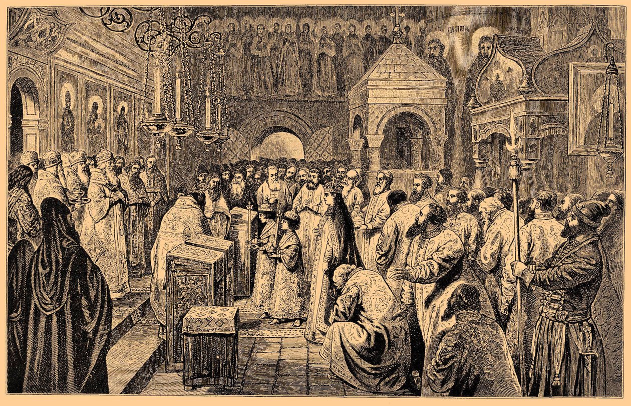 Incoronazione dei due bambini Romanov, Ivan V e Pietro I, 1682, XIX secolo da Unbekannt