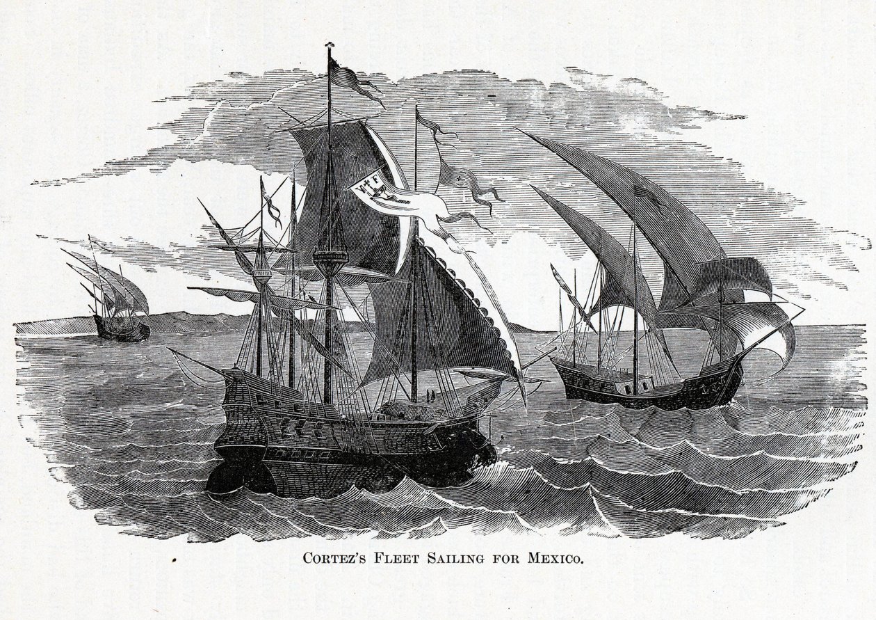 La Flotta di Cortez in Navigazione verso il Messico, 1882 da Unbekannt