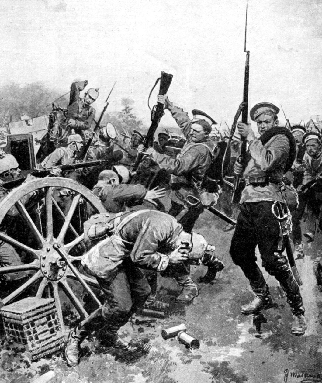 Attacco dei cosacchi alle truppe tedesche, Prussia Orientale, Prima Guerra Mondiale, 1914 da Unbekannt