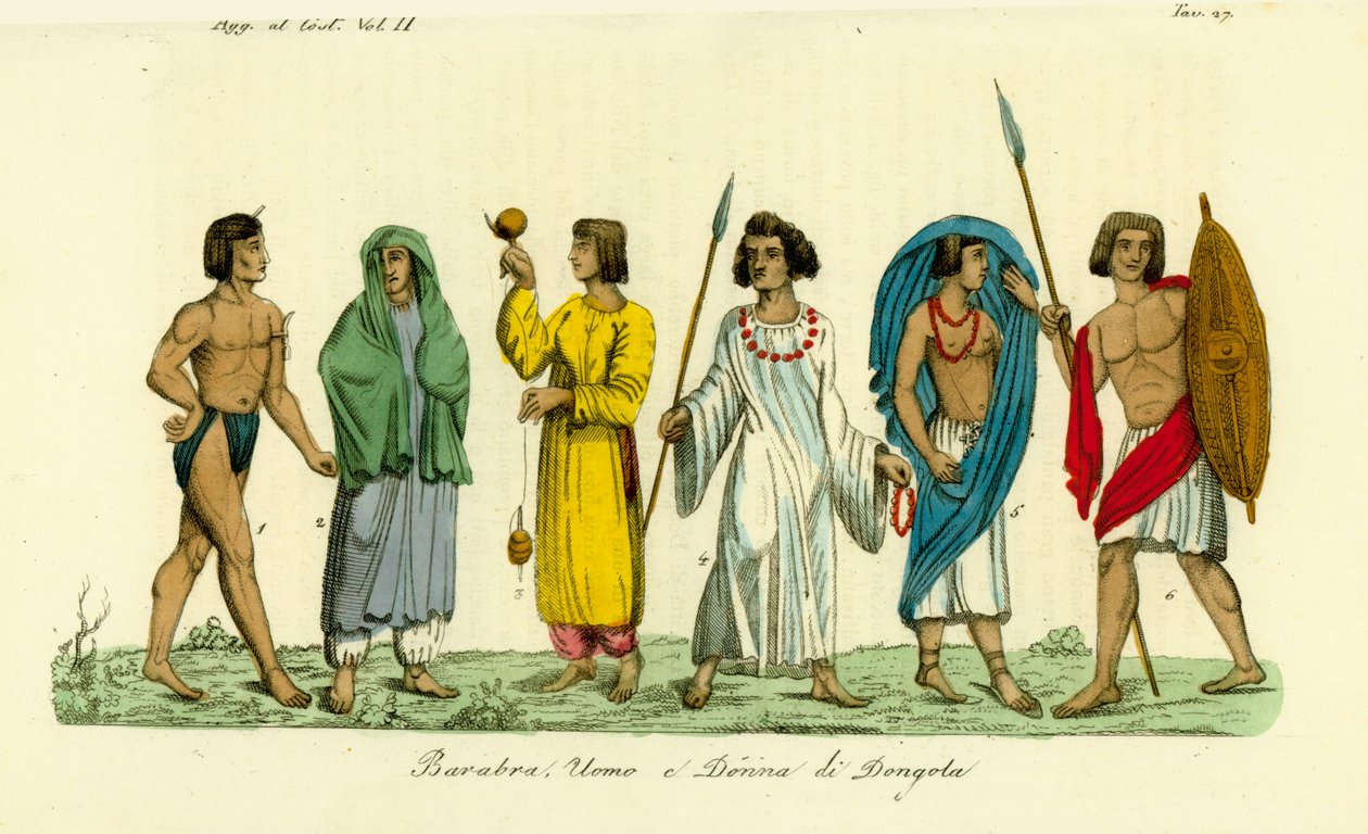 Costumi di uomini e donne del popolo nubiano (Barabra) di Dongola (Dunqulah) da Unbekannt