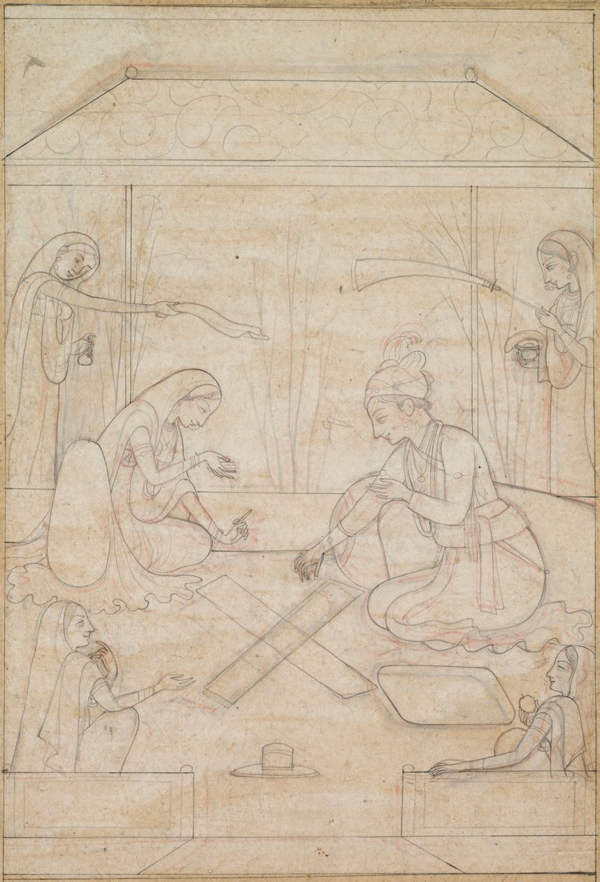 Coppia che gioca a Chaupar su una terrazza, c. 1790-1800 da Unbekannt