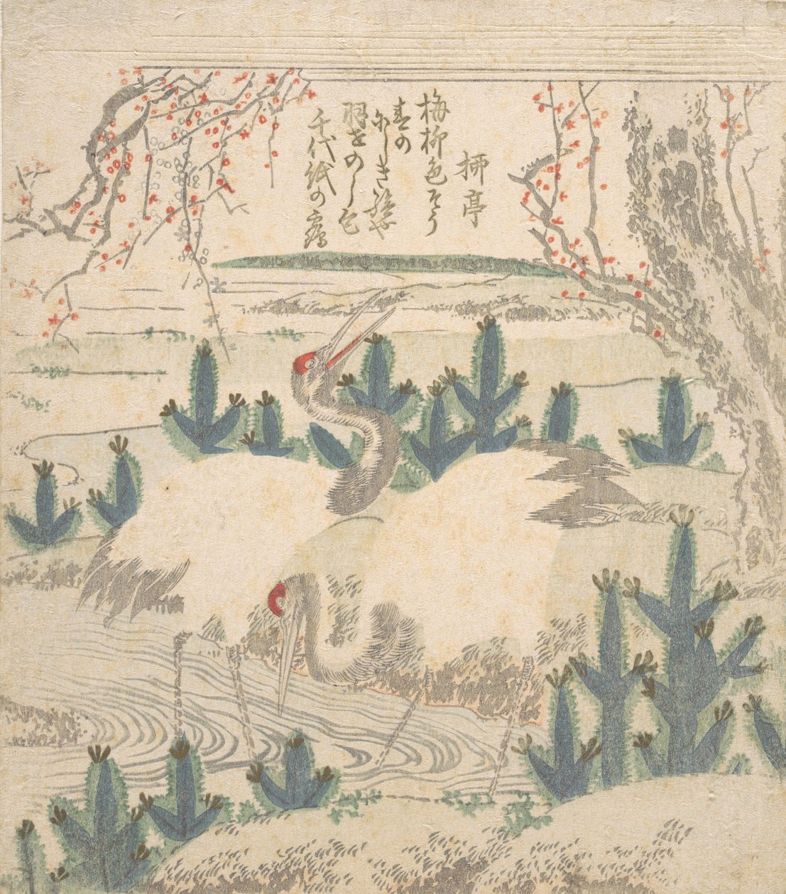 Gru tra giovani pini vicino a un ruscello, ca. 1830 da Unbekannt