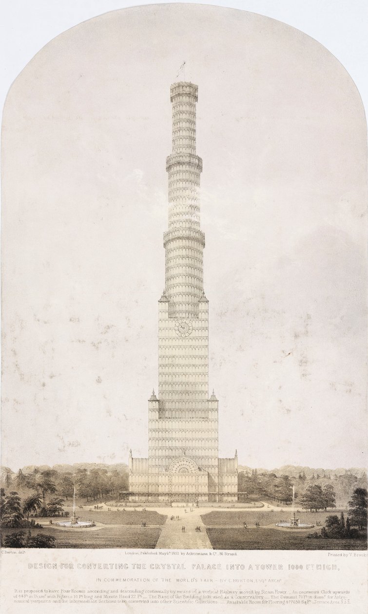 Palazzo di Cristallo, Post-Grande Esposizione Progetto per convertire il Palazzo di Cristallo in una torre alta 1000 piedi da Unbekannt