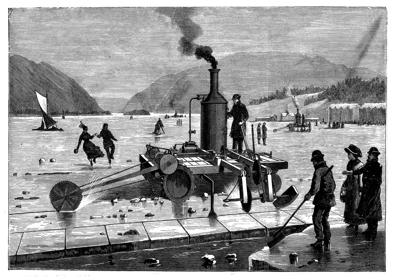 Taglio del ghiaccio sul fiume San Lorenzo, Canada, con una sega a vapore, 1894 da Unbekannt