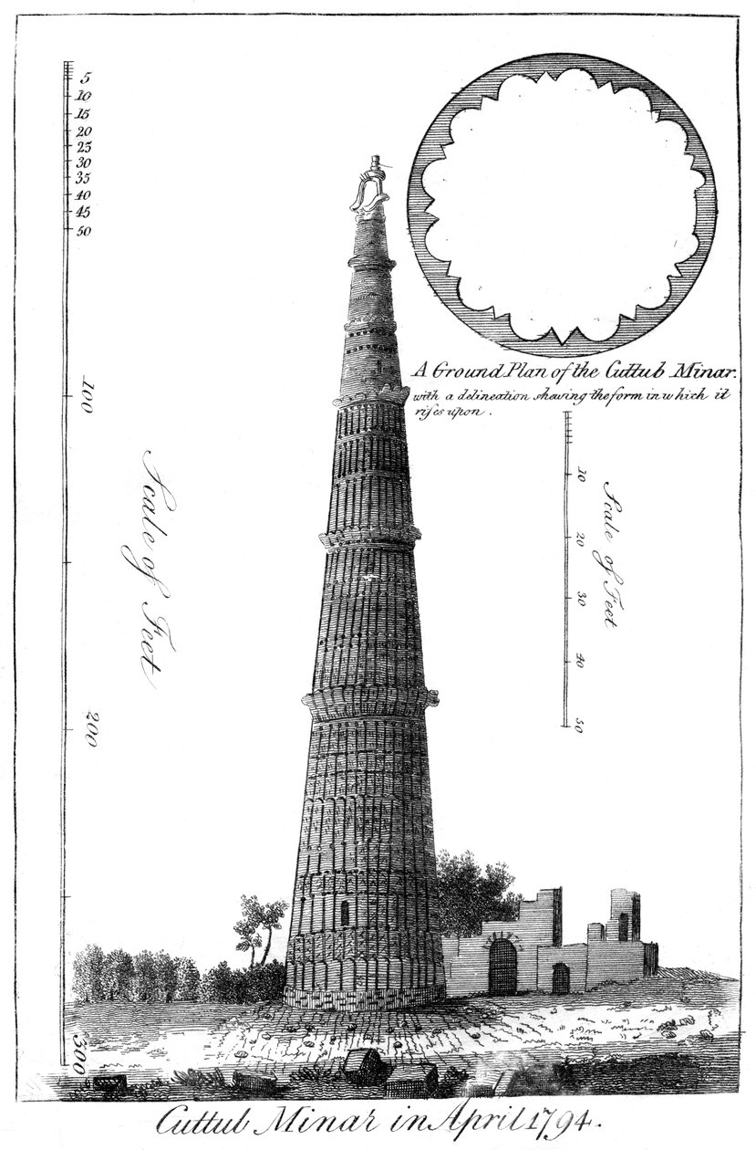 Cuttub Minar in aprile 1794, 1799 da Unbekannt