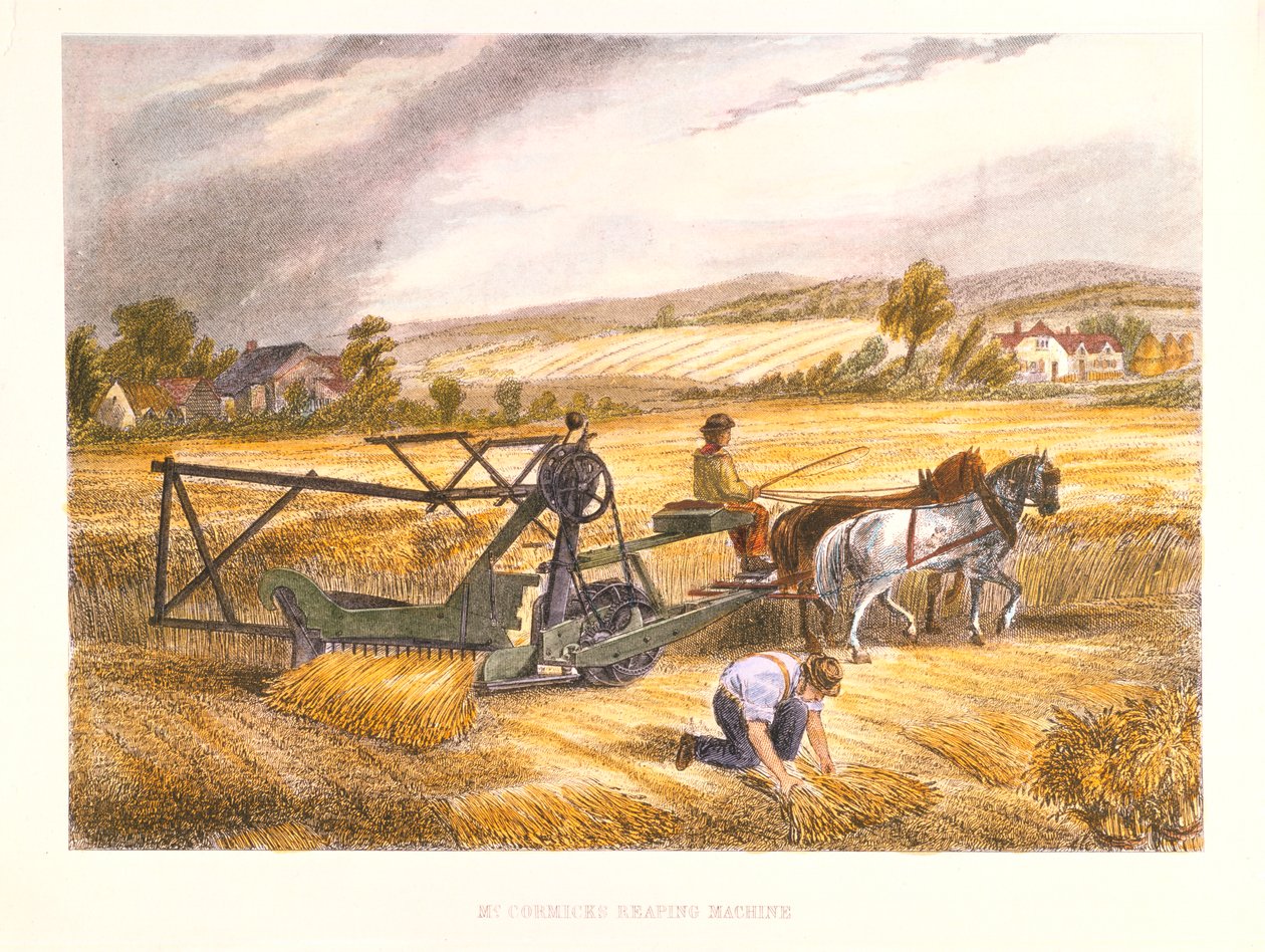 La mietitrice di Cyrus McCormick del 1831 brevettata nel 1834, c1851 da Unbekannt