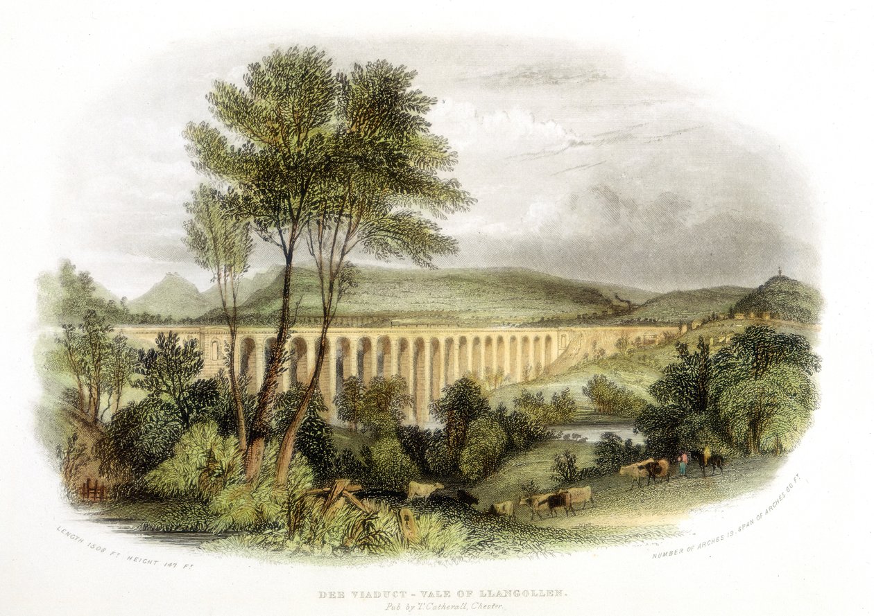 Viadotto Dee, Valle di Llangollen, sulla ferrovia Shrewsbury, Galles e Chester c1848 da Unbekannt