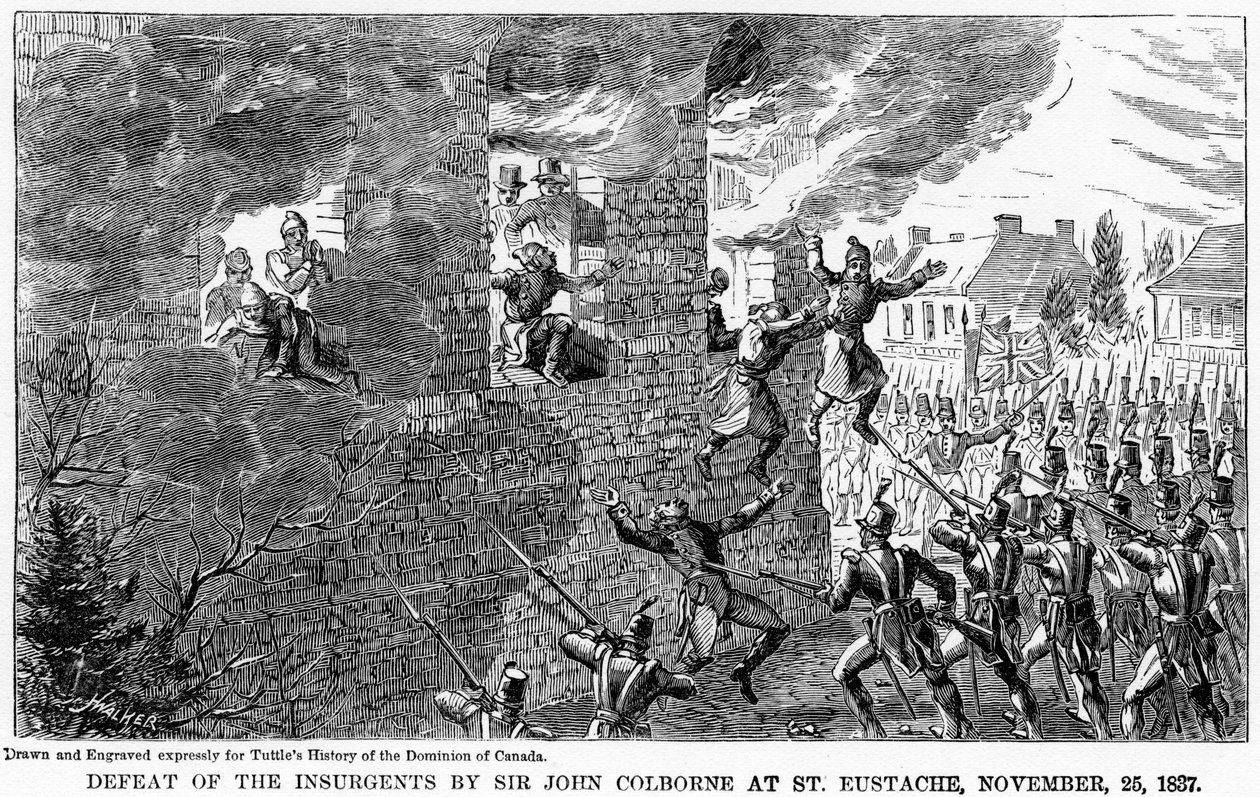 Sconfitta degli insorti da parte di Sir John Colborne a St Eustache, 25 novembre 1837, 1877 da Unbekannt