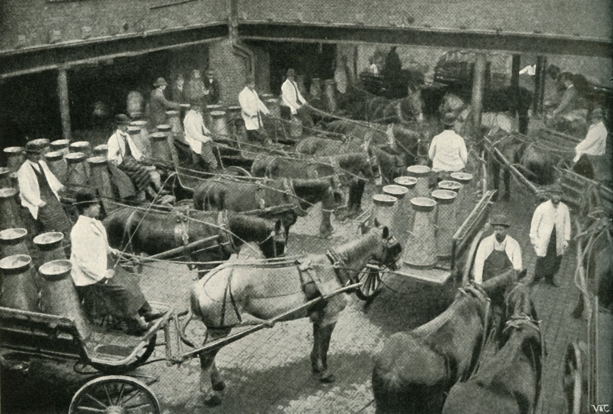 Furgoni di consegna in partenza dal deposito centrale di Messrs, Freeth e Pococks a Vauxhall, 1902 da Unbekannt