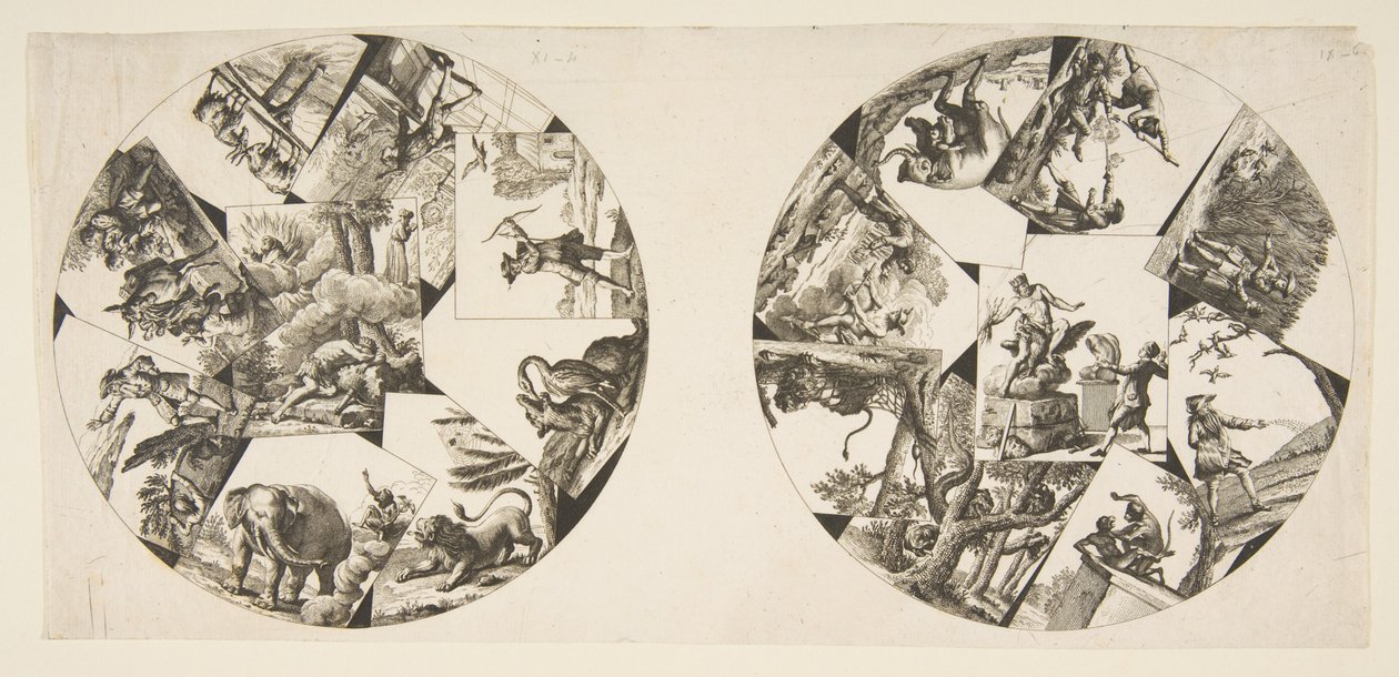 Disegni per piatti tratti dalle illustrazioni di Oudry per le favole di La Fontaine, dopo il 1755 da Unbekannt