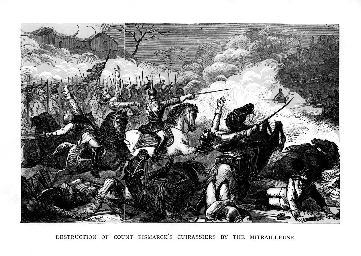 Distruzione dei Corazzieri del Conte Bismarck dalla Mitragliatrice, c1870 da Unbekannt