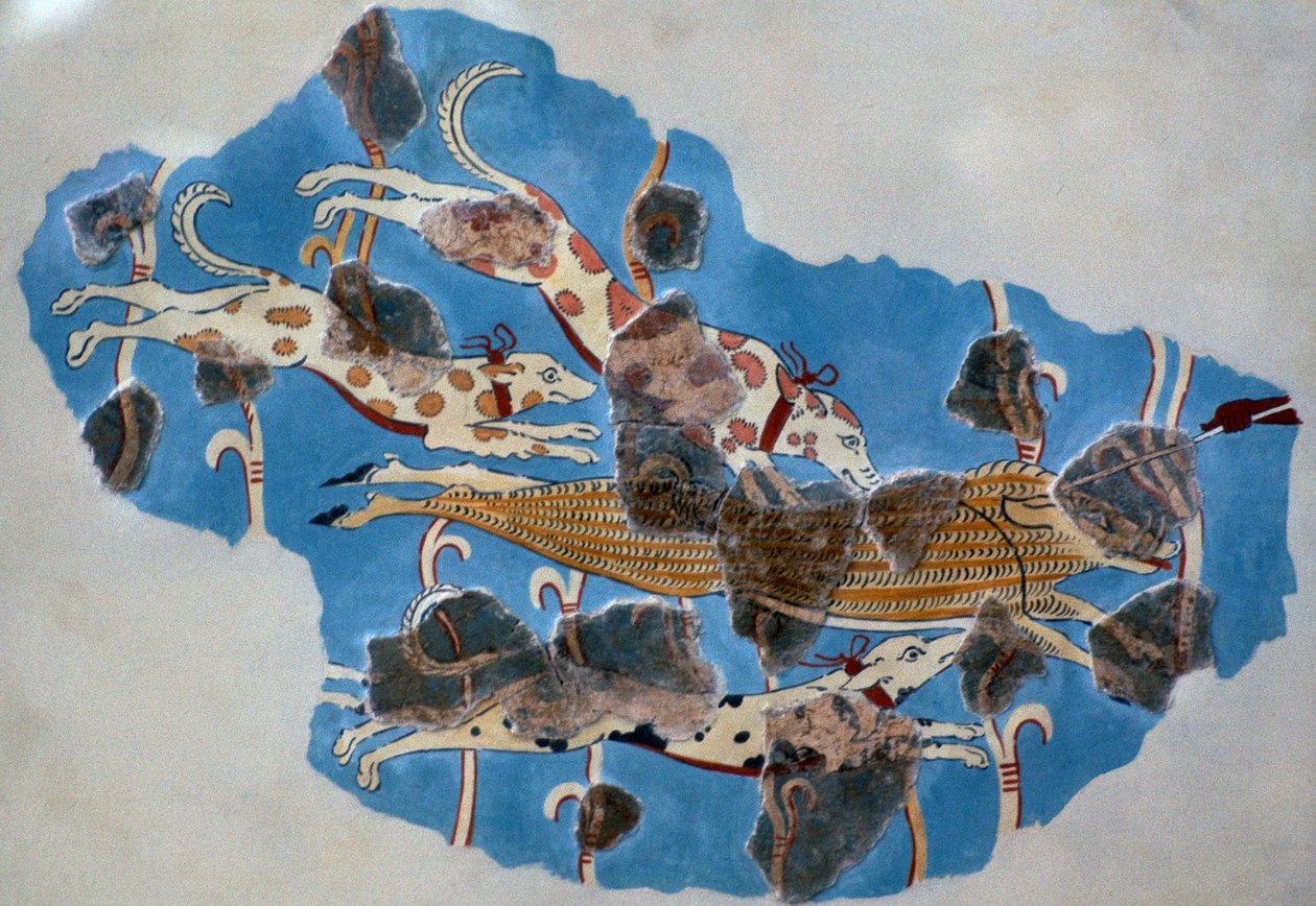 (dettaglio) di un affresco miceneo che mostra una caccia al cinghiale da Unbekannt