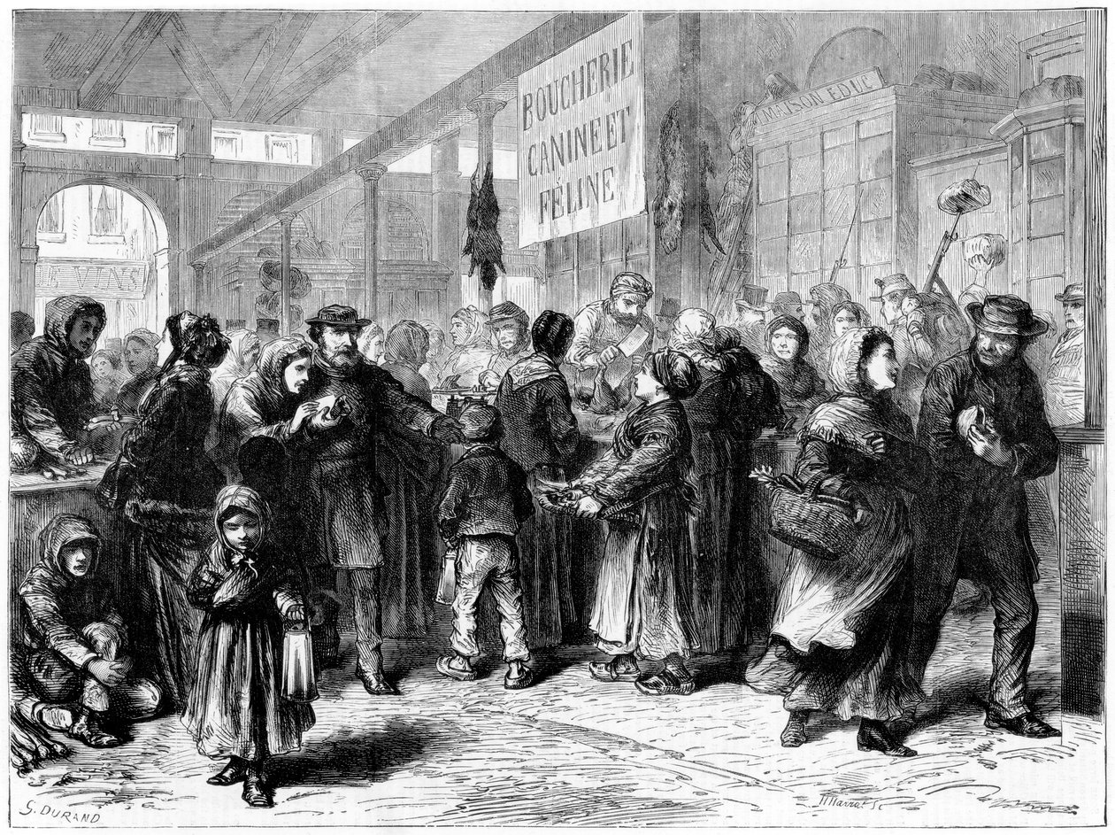 Macellaio di carne di cane e gatto a Parigi, Guerra franco-prussiana, 1871 da Unbekannt
