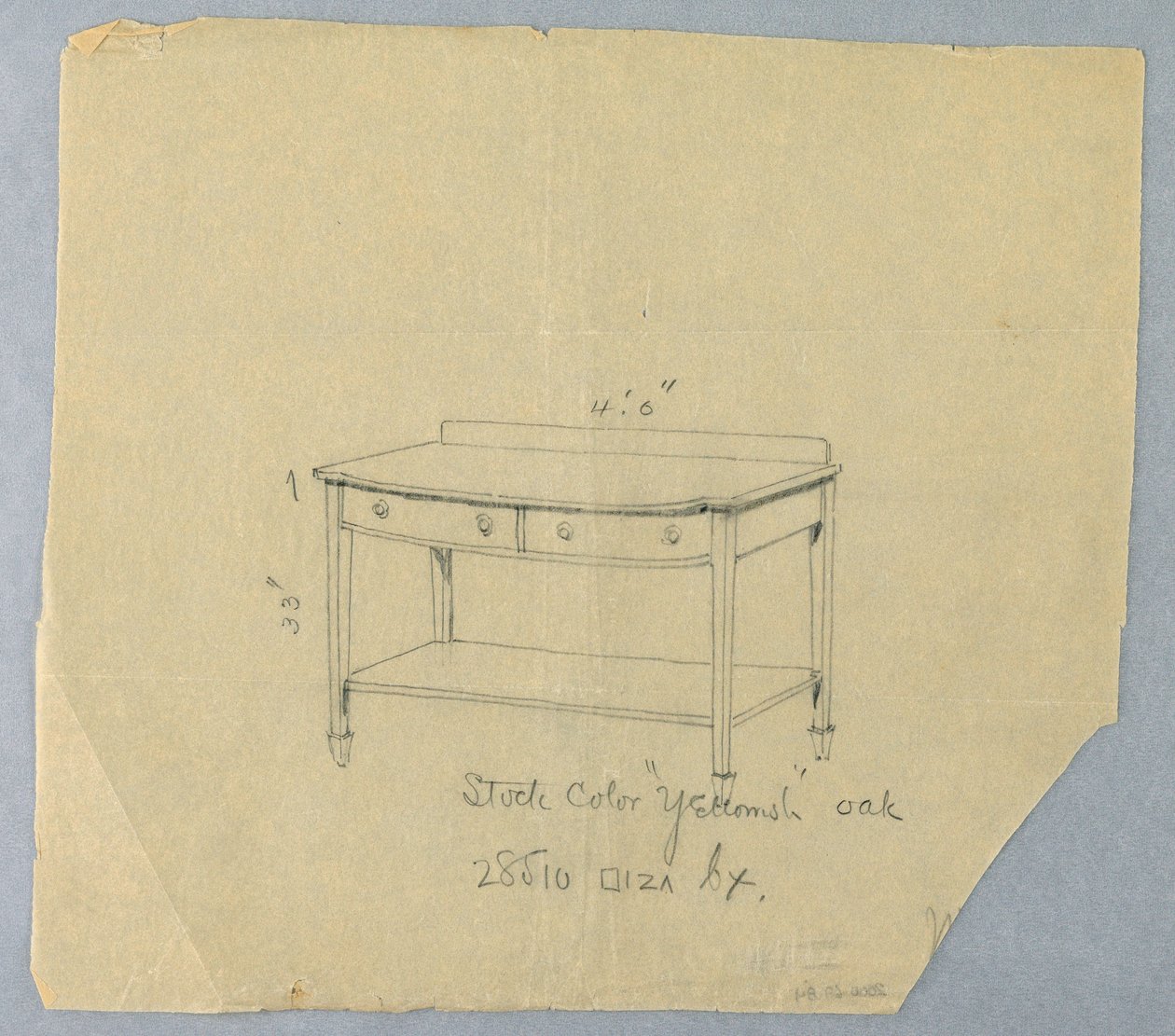 Disegno, Progetto per tavolo da servizio con due cassetti e fronte convesso, 1900-05 da Unbekannt