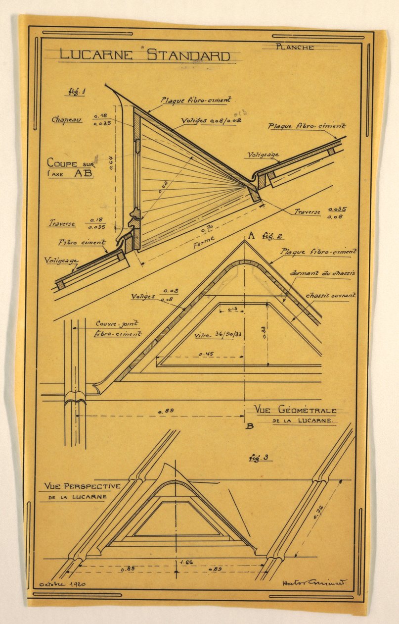 Disegno, Progetto per una casa operativa di massa progettata da Hector Guimard, Costruzione del lucernario, ottobre 1920 da Unbekannt