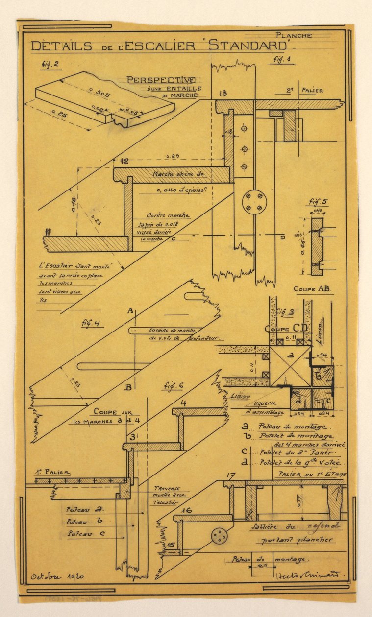 Disegno, Progetto per una casa operativa di massa progettata da Hector Guimard, costruzione della scala da Unbekannt