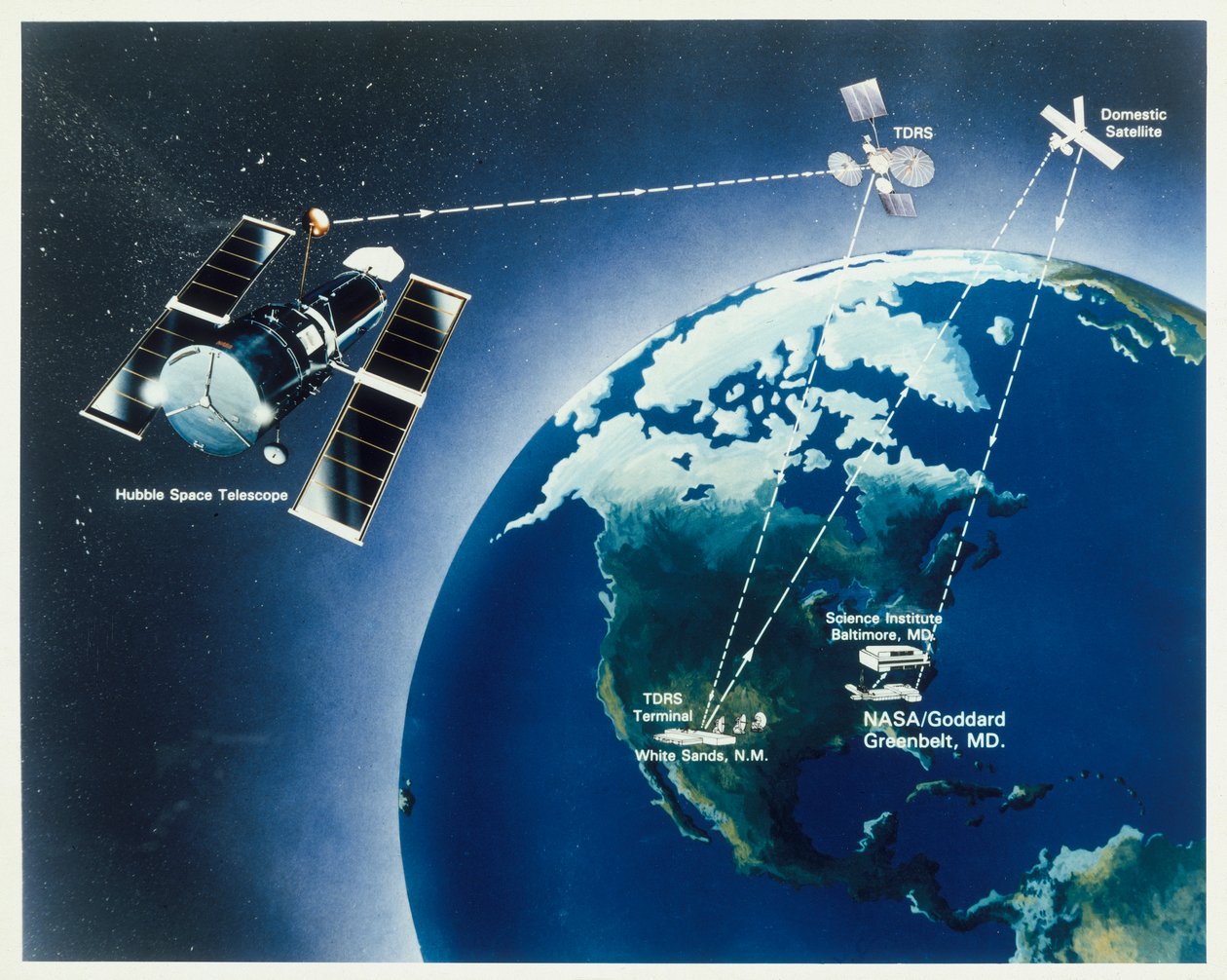 Disegno del telescopio Hubble, anni 