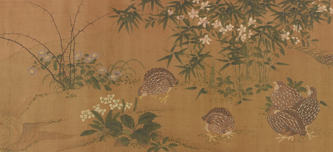Anatre, fiori e quaglie, dinastia Ming, 1368-1644 da Unbekannt